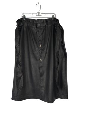 Eloquii Midi Skirt Women's 18 Black Faux Leather Button Front Tie Waist Vegan